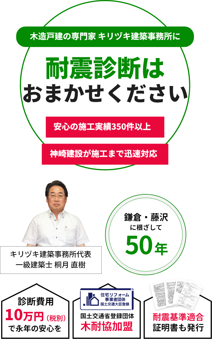 木造戸建の専門家 キリヅキ建築事務所に耐震診断はおまかせください